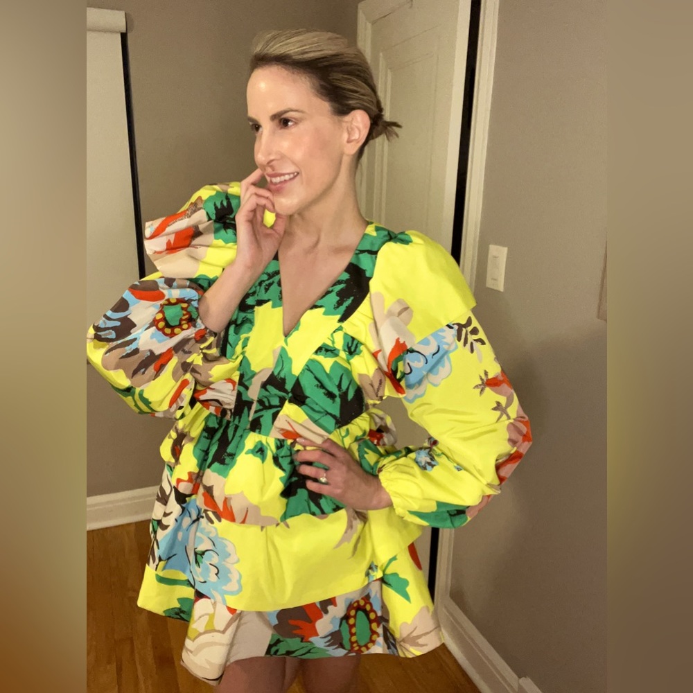 Christopher John Rogers Yellow Floral Mini Dress